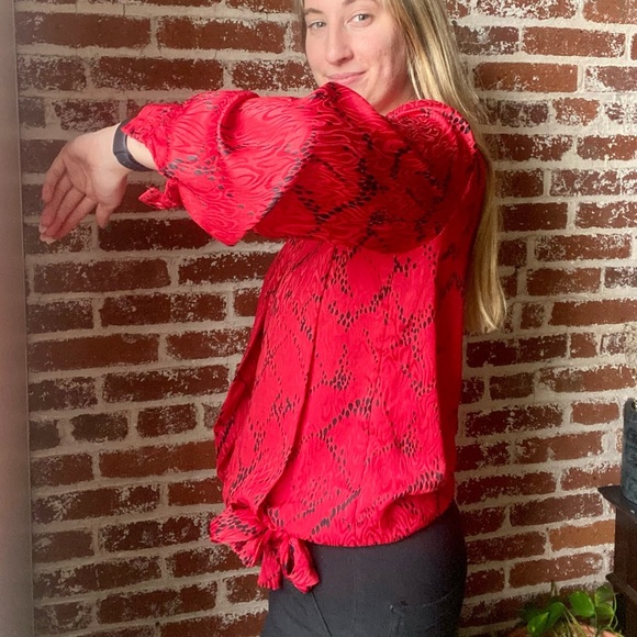 Vintage Liz Roberts red & black blouse - Picture 4 of 9